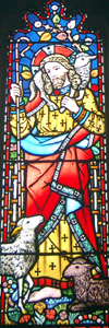 Detail of Christ the Good Shepherd from the south aisle west window February 2011